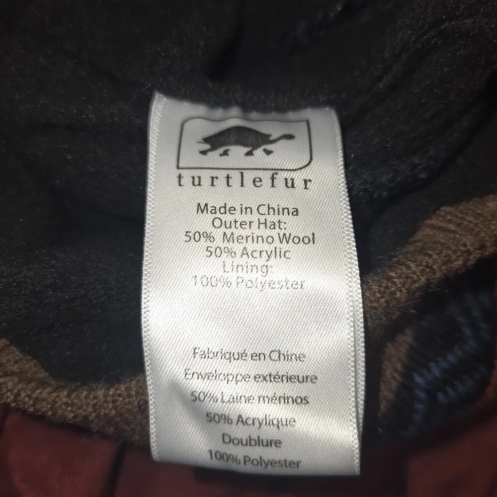 Turtle Fur Merino Wool Blend Beanie Hat Brown Fair Isle Snowflake Fleece Lined